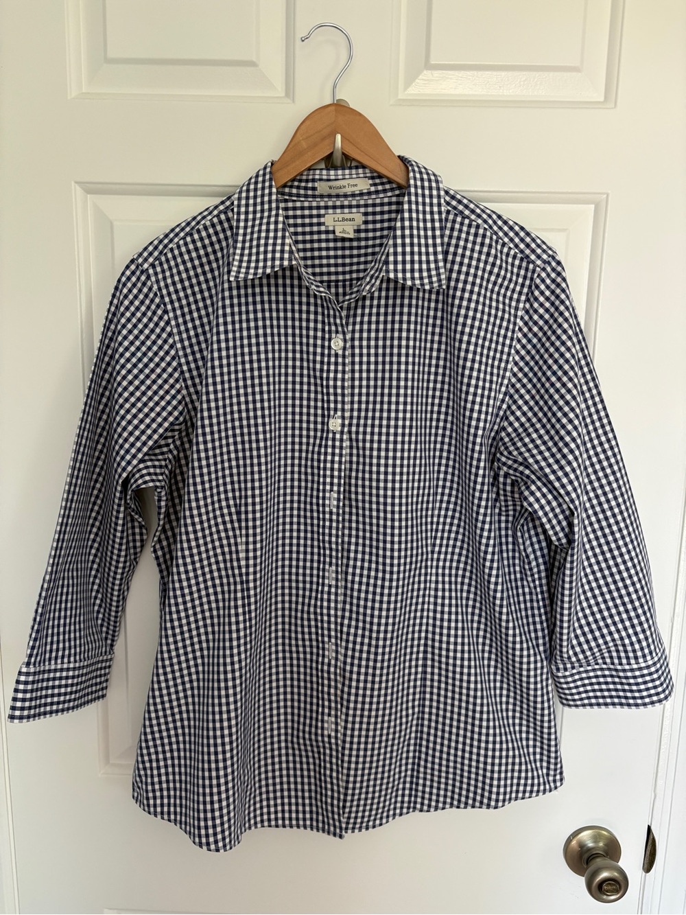 L.L. Bean Large Navy and White Gingham Shirt 100% Cotton
